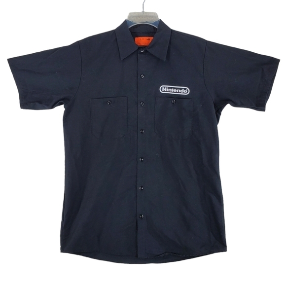 VTG Nintendo Work Shirt Mens M GAME OVER 2003 Black Button Up Short Sleeves RARE - Picture 4 of 11